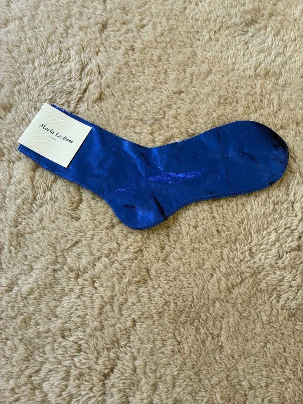 Maria La Rosa silk laminated socks cobalt blue NWT designer luxury